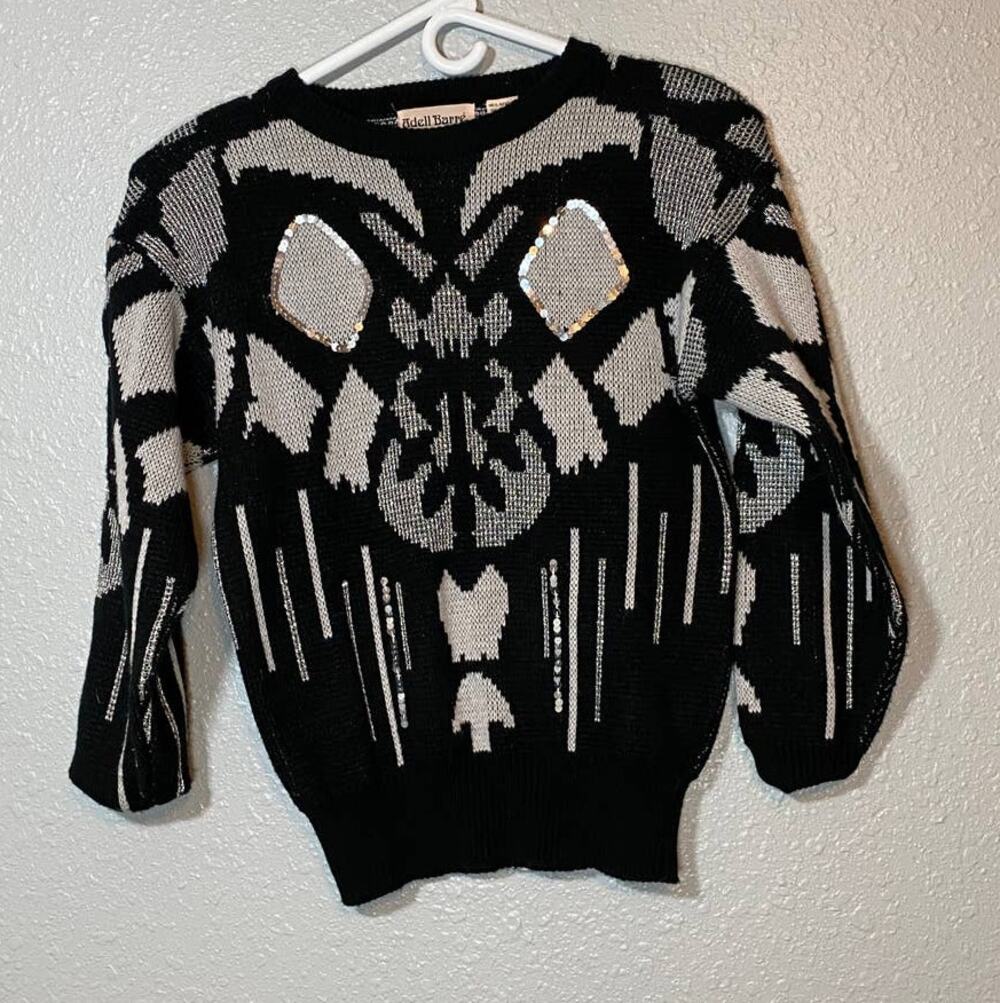 Adell Barre Womens Small Sweater black silver Shoulder pads retro 90s vintage